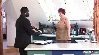 German Big Boobs Mature Granny seduce Black Beggar to Fuck